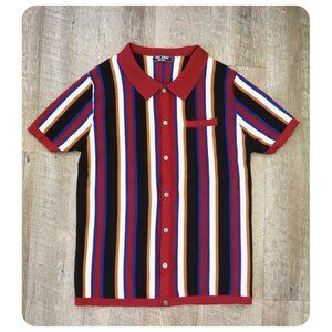 ! Paul Jones Stripe Button Down Short Sleeve Polo Shirt sz M